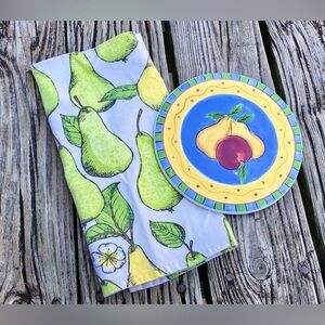 Now Design Pear Fruit Kitchen Towel & Ceramic Hot Food Trivet Oversized Coaster